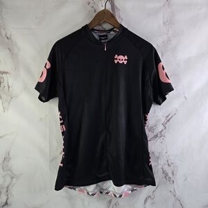 Twin Six Cycling Jersey Women XL Black Pink Plaid Skull Bike Zip Pockets Top